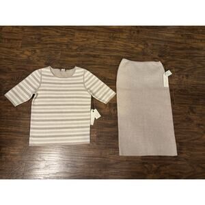 Rachel Zoe 2-Piece Knit Set Beige Reversible Sweater and Midi Skirt Sz:XS